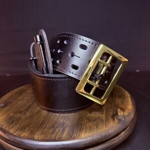 Galls G-Flex Belt Size 54" Sam Browne Plain Leather Brass Buckle Black 1348